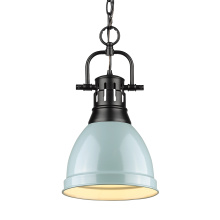 Golden 3602-S BLK-SF - Yep by Golden Lighting Duncan 1-light 9in Chain Hung Pendant in Matte Black and Seafoam shade